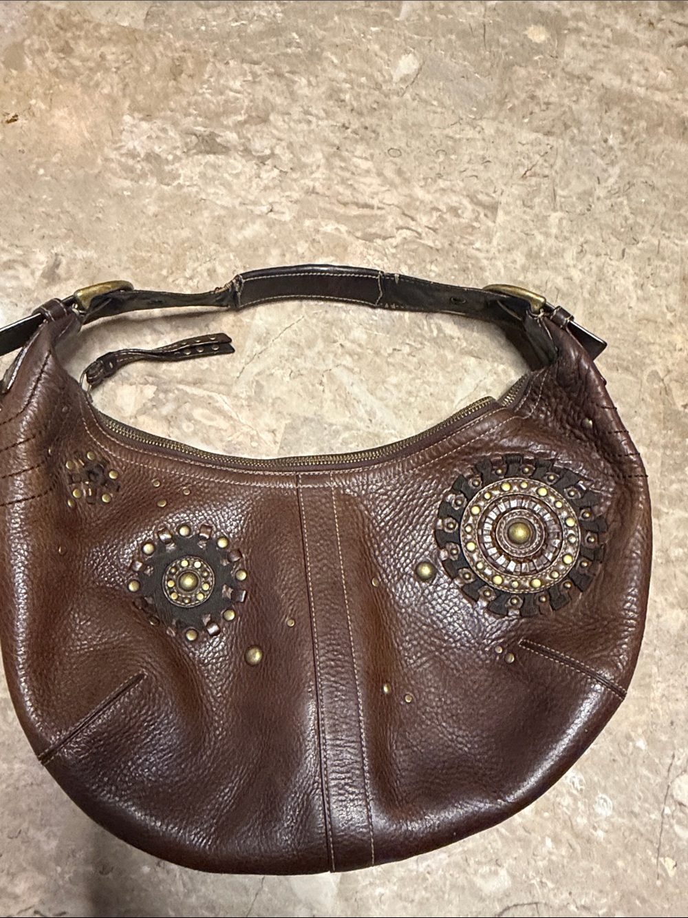 Vintage Coach Starburst Brown Leather Mia Hobo Shoulder Bag